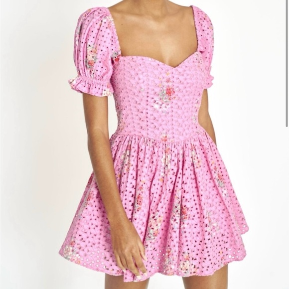 LoveShackFancy Dresses & Skirts - LoveShackFancy Pink Puff Sleeve Mini Dress